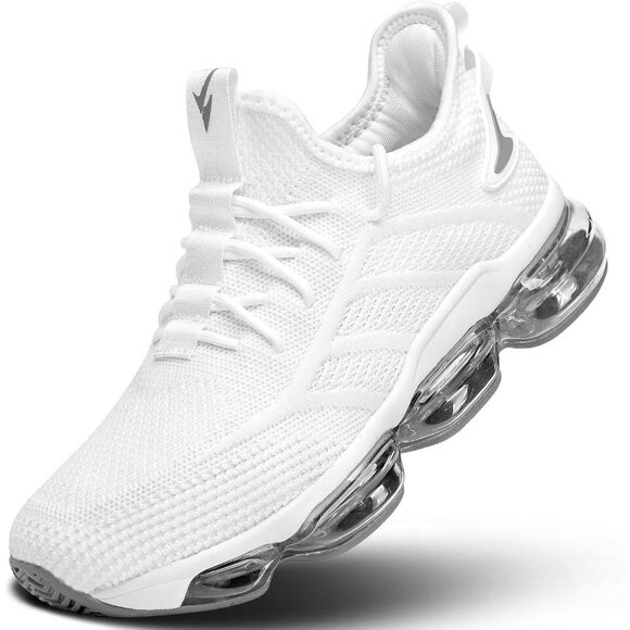 Men's White Running Shoes Air Cushion Slip on Walking Tennis Sneakers